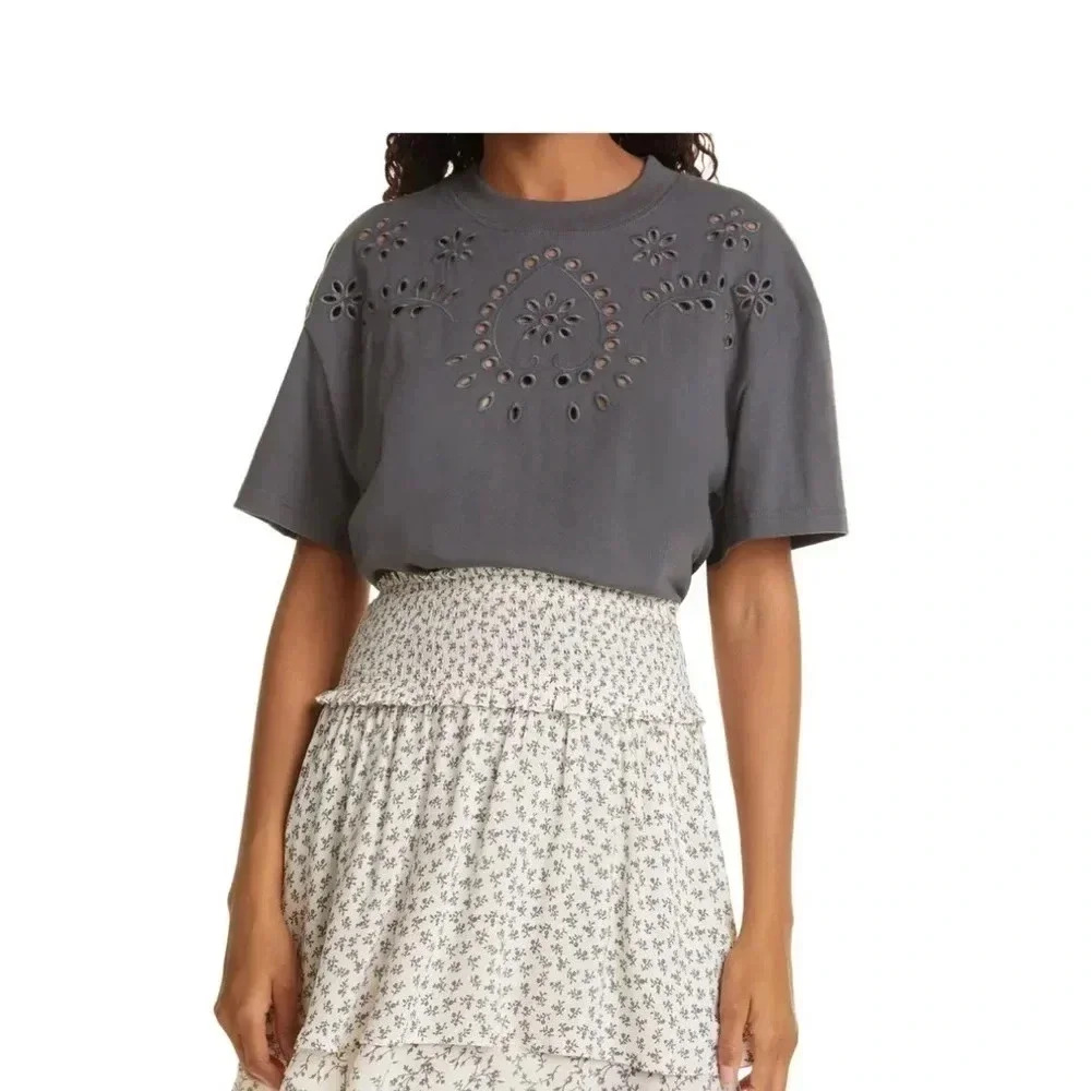 Cutout Embroidered Tee-Shirt